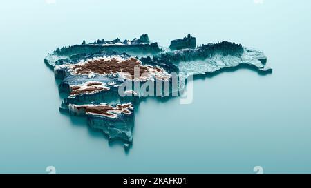 Topographische Karte der Dominikanischen Republik Hypsometric Elevation Tint Spectral Shaded Relief map 3D Illustration Stockfoto