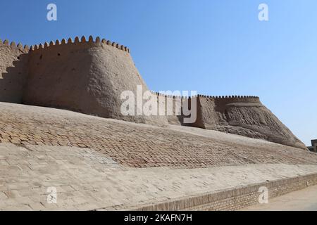 Innere Festungsmauern, Ichan Kala, Khiva, Provinz Khorezm, Usbekistan, Zentralasien Stockfoto