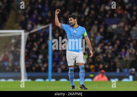 Manchester, Großbritannien. 02.. November 2022. ?Lkay Gündo?ein #8 von Manchester City während des UEFA Champions League-Spiels Manchester City gegen Sevilla im Etihad Stadium, Manchester, Großbritannien, 2.. November 2022 (Foto von Mark Cosgrove/News Images) in Manchester, Großbritannien am 11/2/2022. (Foto von Mark Cosgrove/News Images/Sipa USA) Quelle: SIPA USA/Alamy Live News Stockfoto