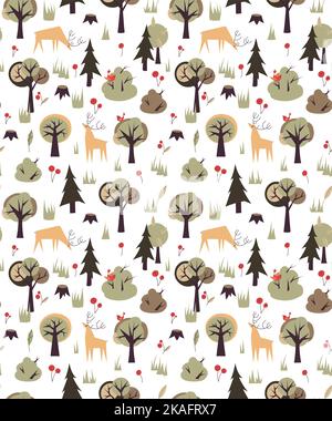 Vektormuster mit Tieren und Bäumen Stock Vektor