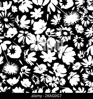Blumen monochrom nahtloses Muster. Vektorgrafik. Vektorgrafik. Schwarz-Weiß-Druck Stock Vektor
