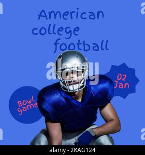 Komposition des amerikanischen College-Football-Textes über einem kaukasischen männlichen american-Football-Spieler Stockfoto