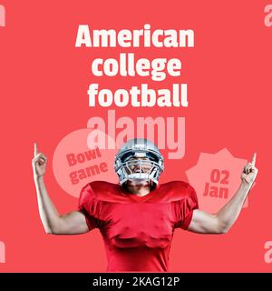 Komposition des amerikanischen College-Football-Textes über einem kaukasischen männlichen american-Football-Spieler Stockfoto