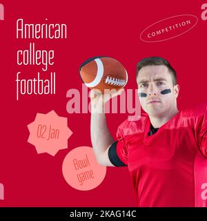 Komposition des amerikanischen College-Football-Textes über einem kaukasischen männlichen american-Football-Spieler Stockfoto