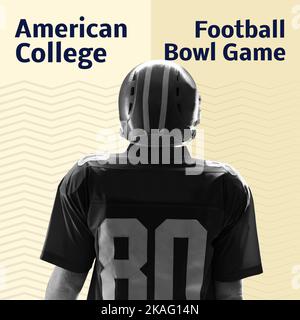 Komposition des amerikanischen College-Football-Textes über einem kaukasischen männlichen american-Football-Spieler Stockfoto