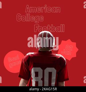 Komposition des amerikanischen College-Football-Textes über einem kaukasischen männlichen american-Football-Spieler Stockfoto