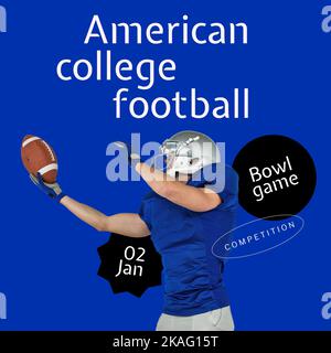 Komposition des amerikanischen College-Football-Textes über einem kaukasischen männlichen american-Football-Spieler Stockfoto