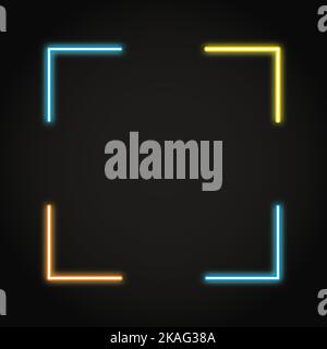 Farbenfroher Neon-Vierkantrahmen im Linienstil auf dunklem Hintergrund. Vektorgrafik. Stock Vektor