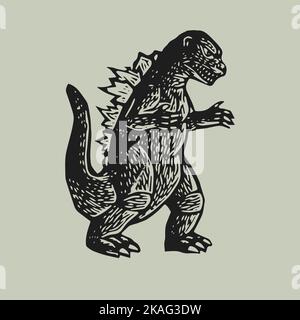 Godzilla T-Shirt-Design. König der Monster Vektor. Japanisches Monster. Jetzt herunterladen Stock Vektor