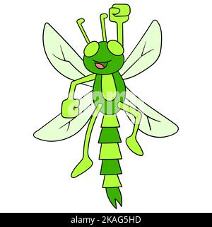 Eine niedliche Zeichentrickfigur einer lächelnden Libelle, isoliert auf weißem Hintergrund Stock Vektor