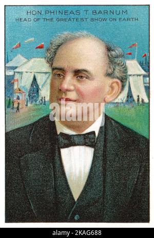 Honourable Phineas T. Barnum - Men of History - Zigarettenkarte für Miners der American Tobacco Company Extra Smoking Tobacco und Royal Bengals Little Cigars 1911 Stockfoto