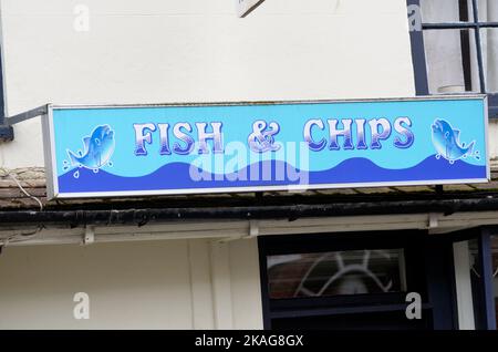 Fisch und chip-Shop anmelden Stockfoto