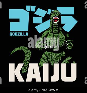 Godzilla T-Shirt-Design. König der Monster Vektor. Japanisches Monster. Jetzt herunterladen Stock Vektor