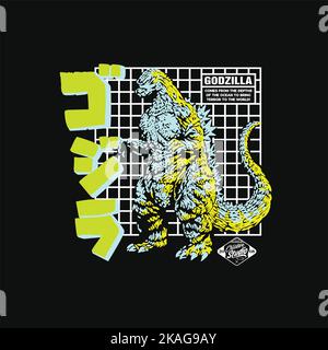 Godzilla T-Shirt-Design. König der Monster Vektor. Japanisches Monster. Jetzt herunterladen Stock Vektor