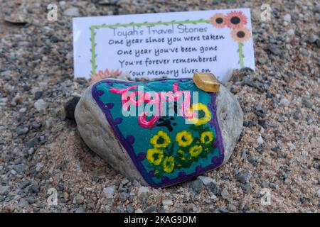 Die Szene am Wangetti Beach in der Nähe von Cairns in North Queensland, in der Toyah Cordingley 2018 ermordet wurde. In ihrem Gedächtnis wurde ein Schrein geschaffen. Stockfoto