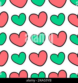 Ein bearbeitbarer zweifarbiger nahtloser Musterhintergrund mit Herzdarstellungen Stock Vektor
