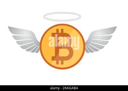 Bitcoin-Symbol mit Flügeln und Halo Stock Vektor