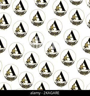 Muster mit Monogramm A. Rapportiertes Muster mit Buchstabe A. Nahtloses Muster mit Logo und Buchstabe A. Stockfoto