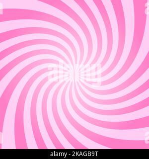 Rosiger Sonnenuntergang, verdrehte Stenpen, Windrad-Muster. Rosa Zirkus, Karneval oder Maskerade Hintergrund. Erdbeer-Kaugummi, süßer Lutscher-Bonbon, Eiscreme-Textur. Vektorgrafik Cartoon-Illustration Stock Vektor