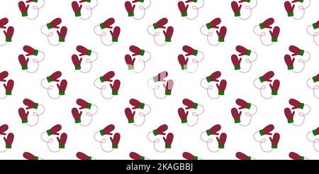 Fäustlinge Paare mit Zickzackmuster Hintergrund. Weiche Wollhandschuhe wiederholen. Nahtlose Gestaltung zu Weihnachten oder Neujahr für Scrapbooking oder Geschenkpapier, Serviette, Tischdecke. Vektorgrafik flach Stock Vektor
