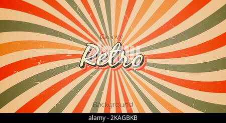 Farbenfroher Retro-Stil mit groovigen Sunburst und Grunge-Textur-Design Vintage Stock Vektor