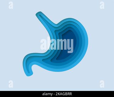 Magen 3D-Symbol in Papierschnitt-Stil. Verdauungssystem, menschliches Transplantationsdesign. Organanatomie – Handwerkskunst. Stock Vektor