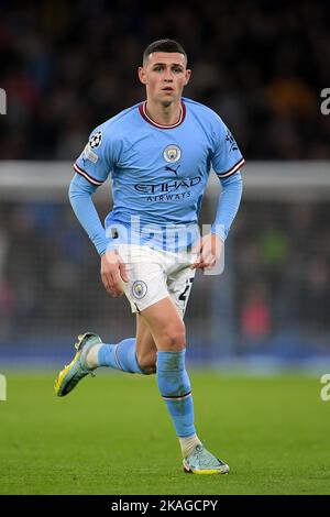 City Stadium, Manchester, Großbritannien. 2.. November 2022. Champions League Football, Manchester City gegen Sevilla: Phil Foden von Manchester City Credit: Action Plus Sports/Alamy Live News Stockfoto