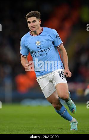 City Stadium, Manchester, Großbritannien. 2.. November 2022. Champions League Football, Manchester City gegen Sevilla: Julian Alvarez von Manchester City Kredit: Action Plus Sports/Alamy Live News Stockfoto