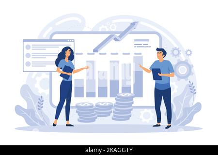 Diagramm zur Effektivität von Marketinginvestitionen Marketinginvestitionen, Rendite von Marketinginvestitionen, Rendite von Werbeinvestitionen flach Vektor Moderne Illus Stock Vektor