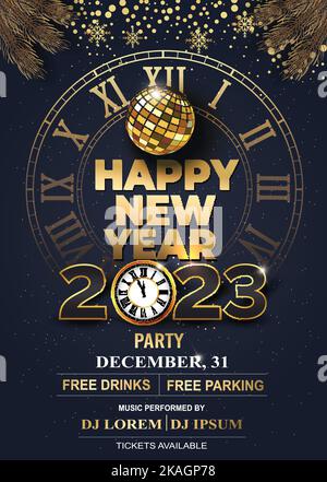 2023 Happy New Year Hintergrund für Ihre Flyer und Grußkarten oder Silvester Themen Party Einladungen Stock Vektor