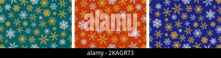 Schneeflocken Nahtloses Muster Set zur Dekoration für Weihnachten Design. Stock Vektor