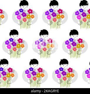 Baby mit Blumen - nahtlose Vektor-Muster für Grüße Stock Vektor