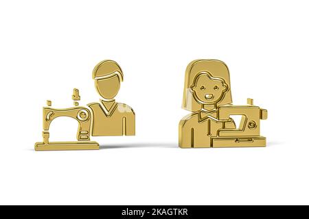 Goldenes 3D Nähmaschinensymbol isoliert auf weißem Hintergrund - 3D Render Stockfoto