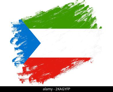 Äquatorialguinea-Flagge auf einem Grunge-Pinsel gestreichelt weißen Hintergrund gemalt Stockfoto