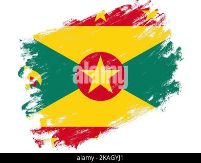 Grenada Flagge auf einem grunge Pinsel Strich weißen Hintergrund gemalt Stockfoto