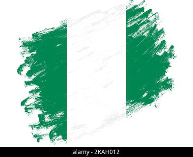 Nigeria Flagge auf einem grunge Pinsel Strich weißen Hintergrund gemalt Stockfoto