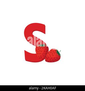 Alphabet Früchte Erdbeere, Clip Art Vektor, Illustration für Kinder, Buchstabe S Stock Vektor