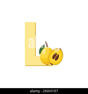 Buchstabe L Alphabet Früchte Loquat, Clip Art Vektor, Illustration isoliert auf weißem Hintergrund Stock Vektor