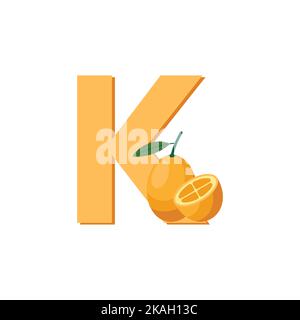 Buchstabe K Alphabet Früchte Kumquat, Clip Art Vektor, Illustration isoliert auf weißem Hintergrund Stock Vektor