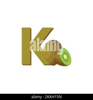 Alphabet Früchte Kiwi, Clip Art Vektor, Illustration für Kinder, Buchstabe K Stock Vektor