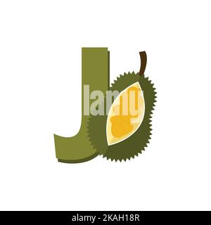 Alphabet Fruits Jackfruit, Clip Art Vektor, Illustration für Kinder, Buchstabe J Stock Vektor