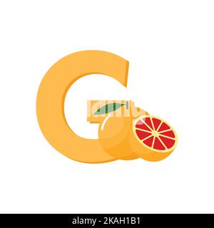 Buchstabe G Alphabet Früchte Grapefruit, Clip Art Vektor, Illustration isoliert auf weißem Hintergrund Stock Vektor