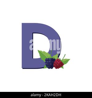 Dewberries, Obst-Alphabet, Clip Art Vektor, Illustration für Kinder, Buchstabe D Stock Vektor