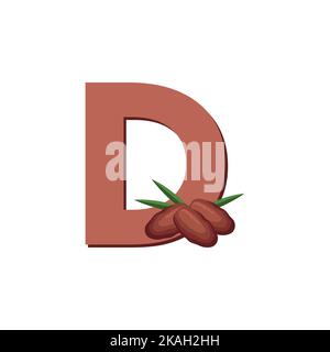 Dates Obst, Früchtetalphabet, Clip Art Vektor, Illustration für Kinder, Buchstabe D Stock Vektor