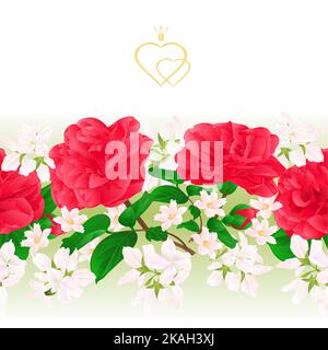 Blumenrand nahtlose Hintergrund mit Blumen Camellia Japonica mit Knospen Vektor Illustration für den Einsatz in Innenarchitektur, Kunst, Geschirr, Kleidung, Stock Vektor