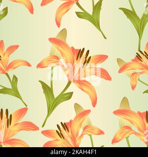 Nahtlose Textur Blume gelb Lilie mit Knospe und Blätter vintage Vektor Illustration editierbar von Hand gezeichnet Stock Vektor