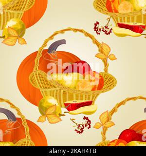 Nahtlose Textur Früchte in einem Korb gesunde Ernährung vintage Vektor Illustration editierbare Hand zeichnen Stock Vektor