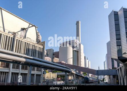 Kohle- und Erdgas-Blockheizkraftwerk West im Gutleutviertel in Frankfurt am Main Stockfoto