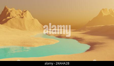 Surreale Felsenlandschaft bei Tageslicht. 3D Rendern. Stockfoto