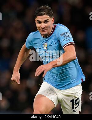 Manchester, Großbritannien. 2.. November 2022. Julian Alvarez von Manchester City während des UEFA Champions League-Spiels im Etihad Stadium, Manchester. Bildnachweis sollte lauten: Andrew Yates/Sportimage Kredit: Sportimage/Alamy Live News Stockfoto
